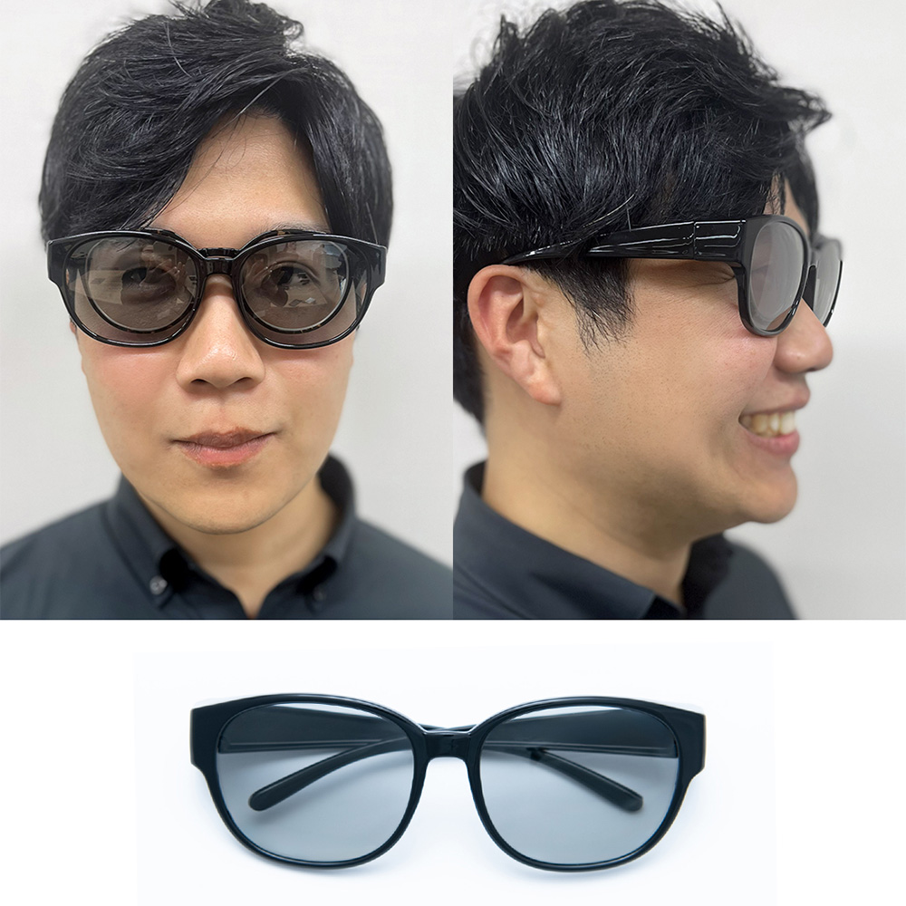 偏光調光オーバーグラス シャイニーブラック グレーレンズ 着用イメージ